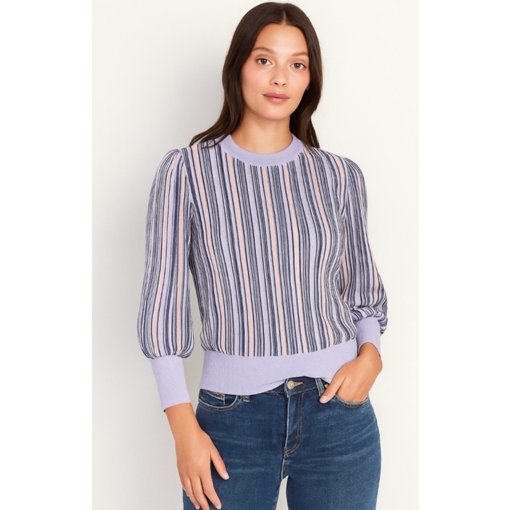 MARIA PAVAN‎ | Lilac Silver Metallic Striped Knit Top Sweater Sz. Large